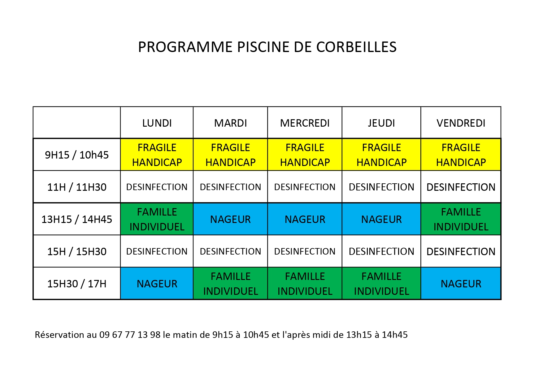 Planning piscine Corbeilles après covid 2