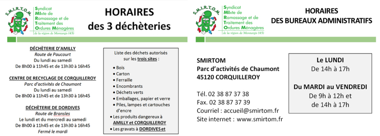 dechetteries horaires