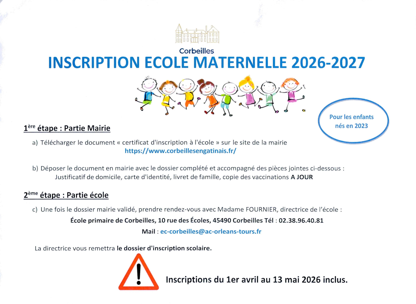 Inscriptions scolaires 2026 2027