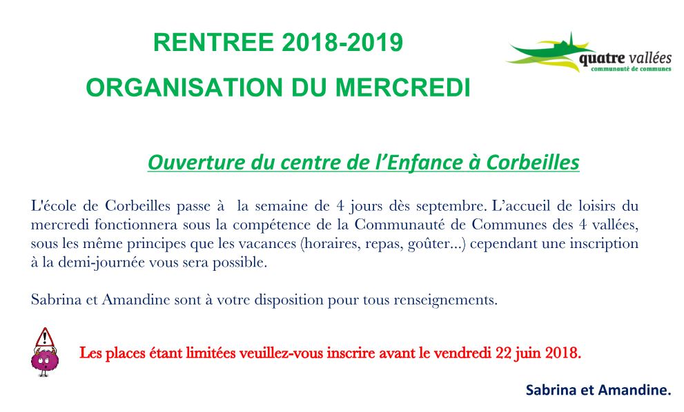 rentrée pour les mercredis